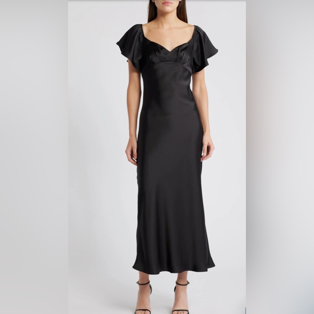 Flutter Sleeve Satin Gown